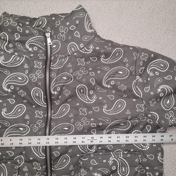 MNML Jacket Mens Large Black Bandana Paisley Quilted Puffer Zip Stand Collar - Picture 5 of 8